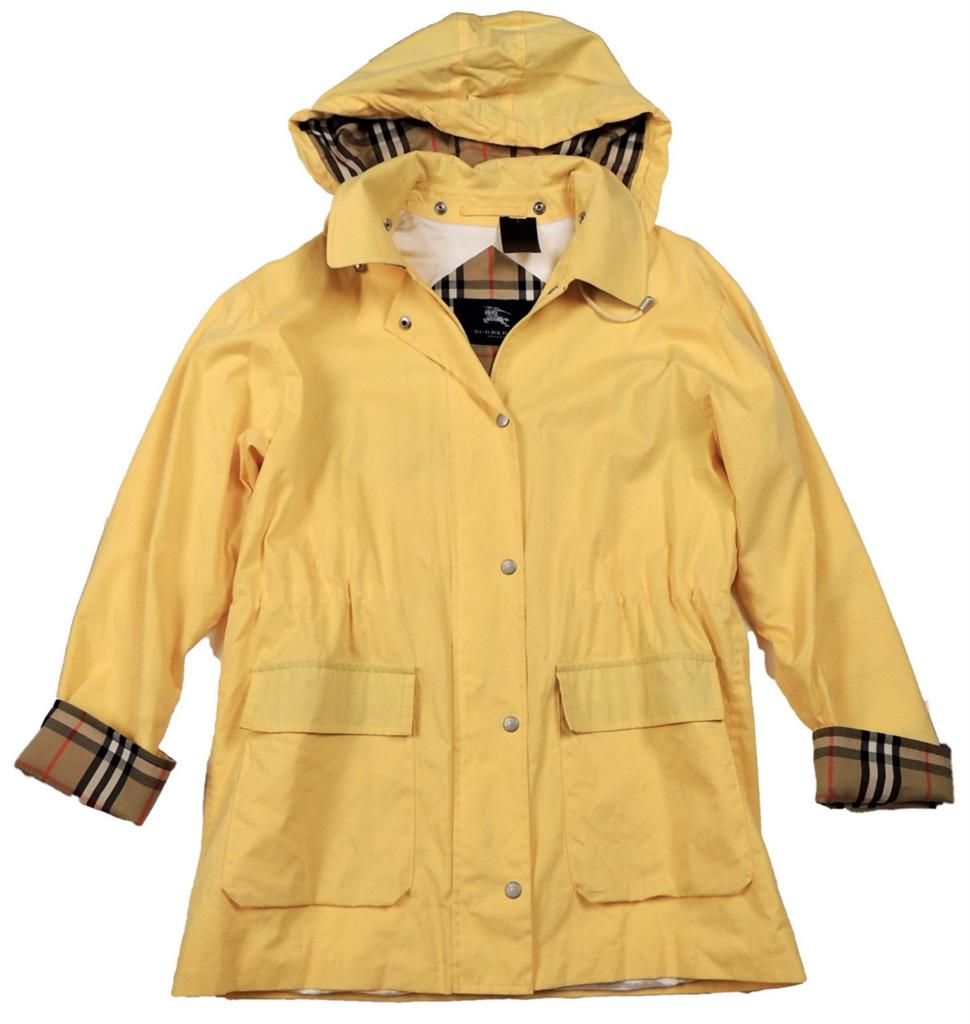 Burberry Yellow Cotton Raincoat W/Removeable Hood & Drawstring Waist