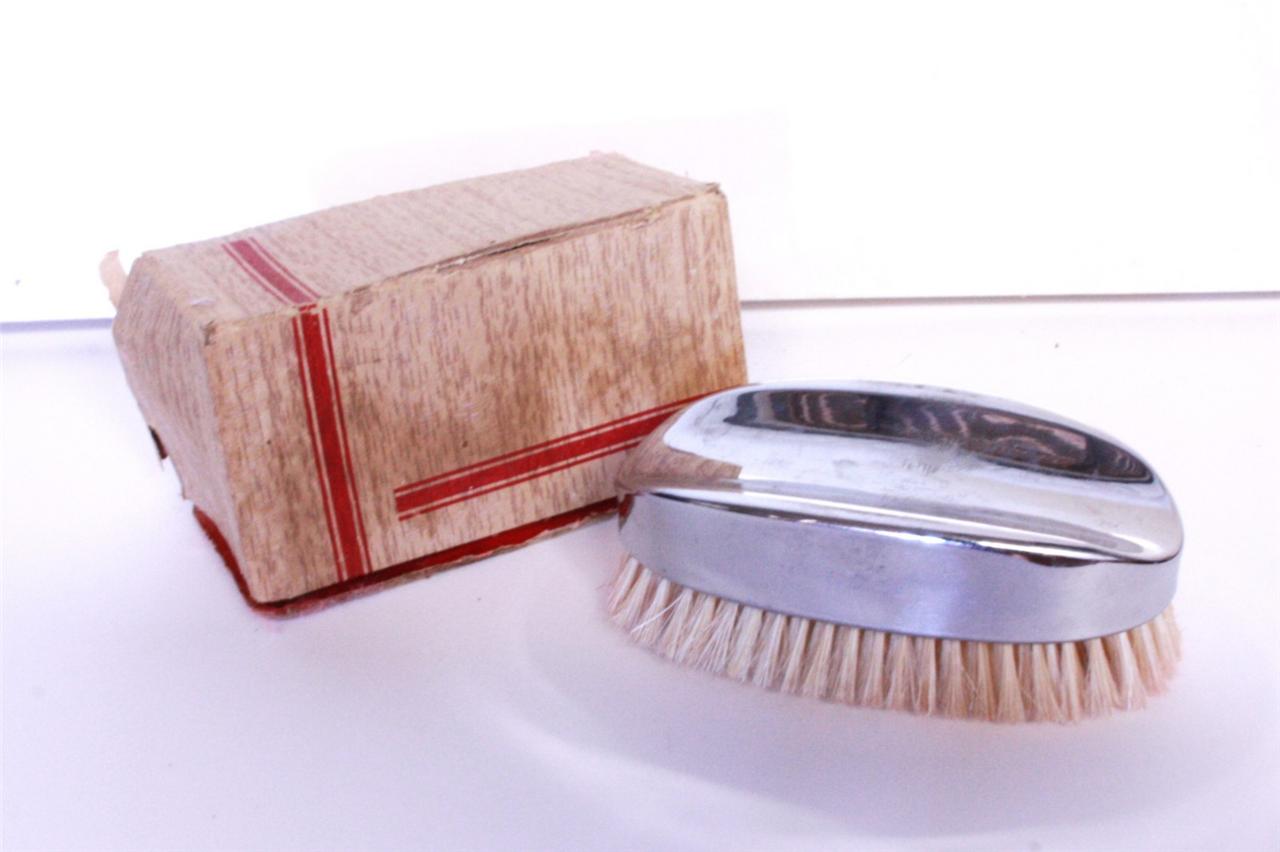 MENS VINTAGE Hand Brush clothes lint brush in red mod box mid century