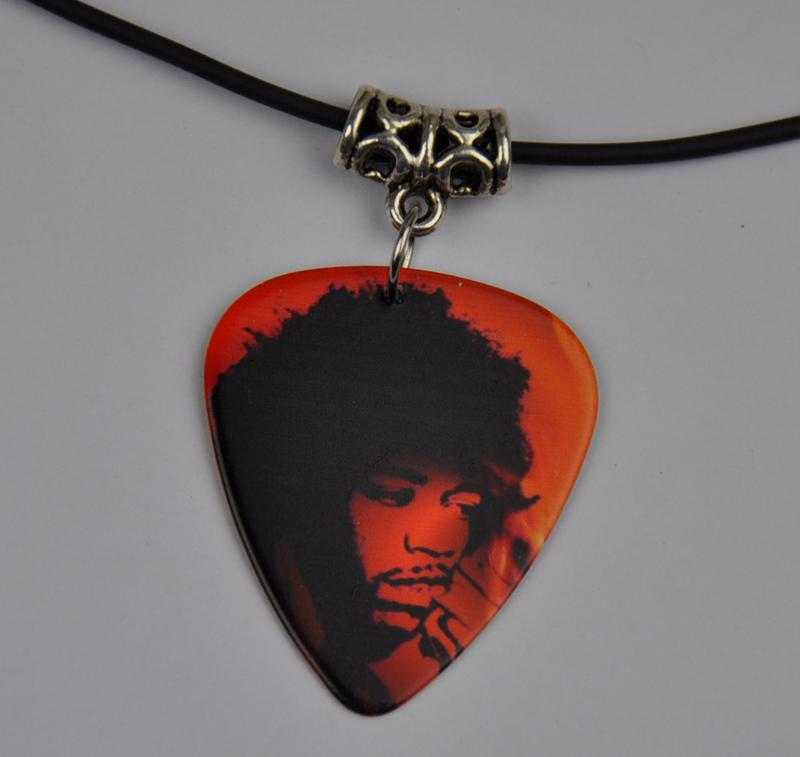 Jimi Hendrix Medium Guitar Pick Necklace , Tibetan Silver Pendant