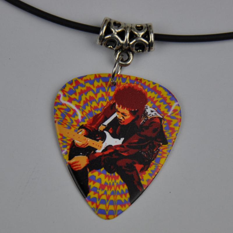 Jimi Hendrix Medium Guitar Pick Necklace , Tibetan Silver Pendant