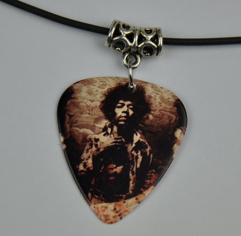 Jimi Hendrix Medium Guitar Pick Necklace , Tibetan Silver Pendant