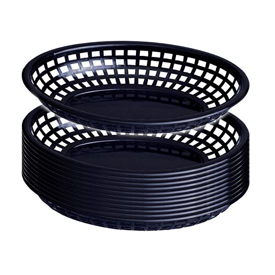 24 x Black Plastic Bread Basket, Small Oval, Burgers / Fries / Cafe