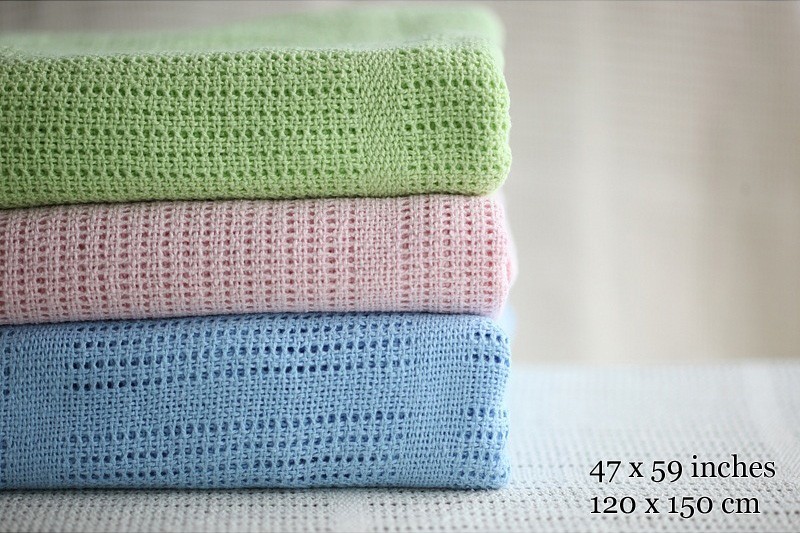 Cotton Thermal Receiving Baby Toddler Throw Nursery Blanket Knit Hole