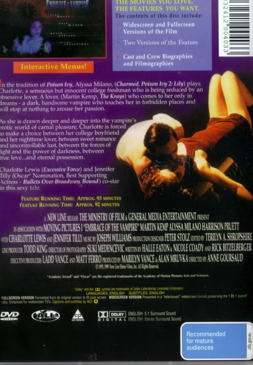 EMBRACE OF THE VAMPIRE. BRAND NEW ALL REGIONS NTSC DVD - PLAYS WORLDWIDE EMBRACE OF THE VAMPIRE. BRAND NEW ALL REGIONS NTSC DVD - PLAYS WORLDWIDE