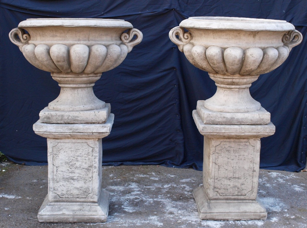 Pair of Large Stone Urns & Pedestal Stands 46" High eBay