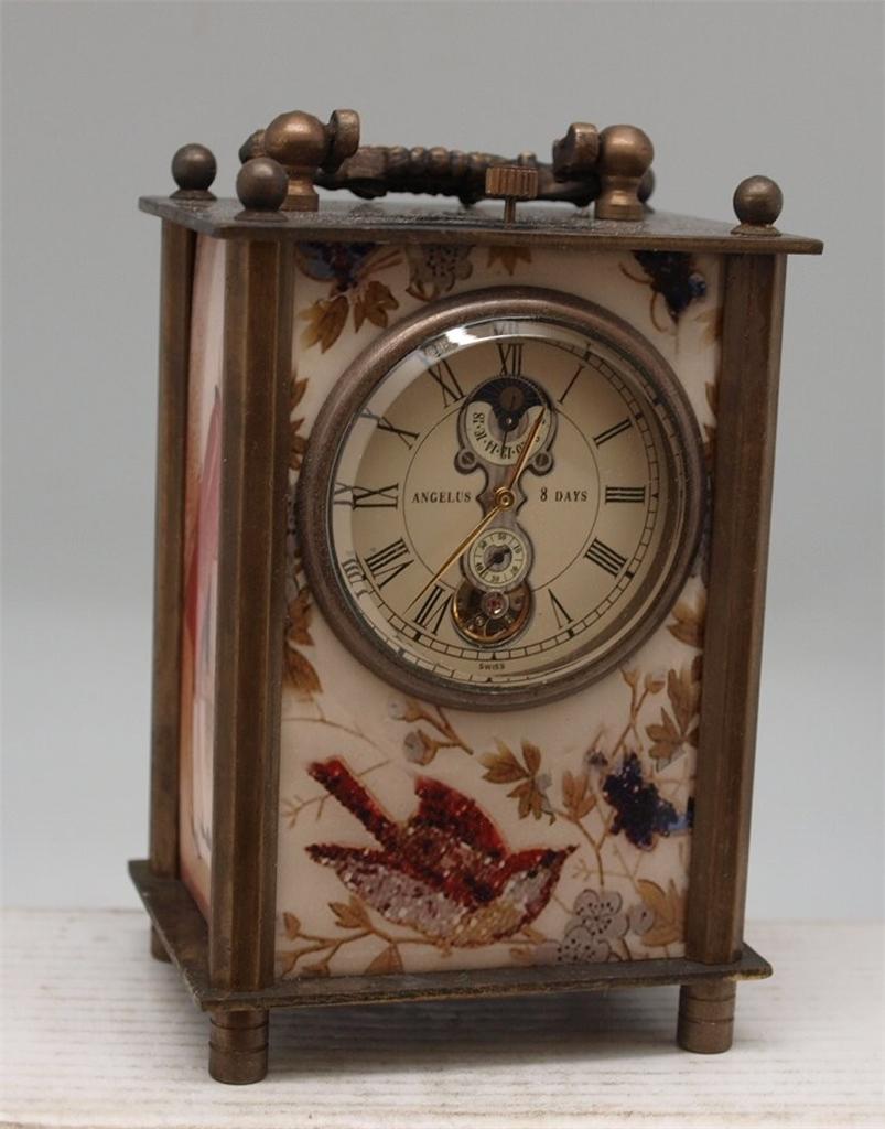 Carriage Clock Angelus 8 Days Decorated Side Panels Nude Portraits