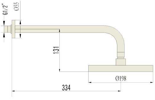 Line Drawing For Your Modern Round Style Concealed Shower Arm And Head Technical drawing with relevant sizes of the SH053 shower arm and head - online shopping with Grand Taps