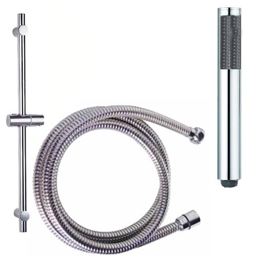 Shower Head, Hose & Rail In Round Design From Grand Taps Chrome Hand Held Bathroom Shower Head, 1.5 m Flexible Steel Hose & Riser Rail