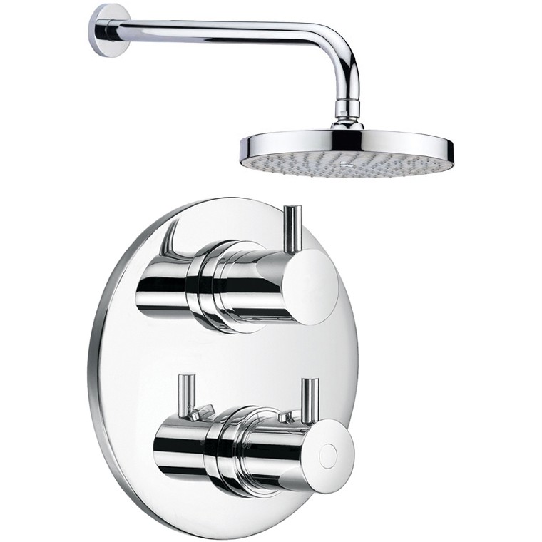 Modern Round Thermo Shower Set Round Thermostatic Bathroom Shower Valve Mixer Tap, Wall Arm And Head Set Concealed And Wall Mounted For Sale Online By Grand Taps UK