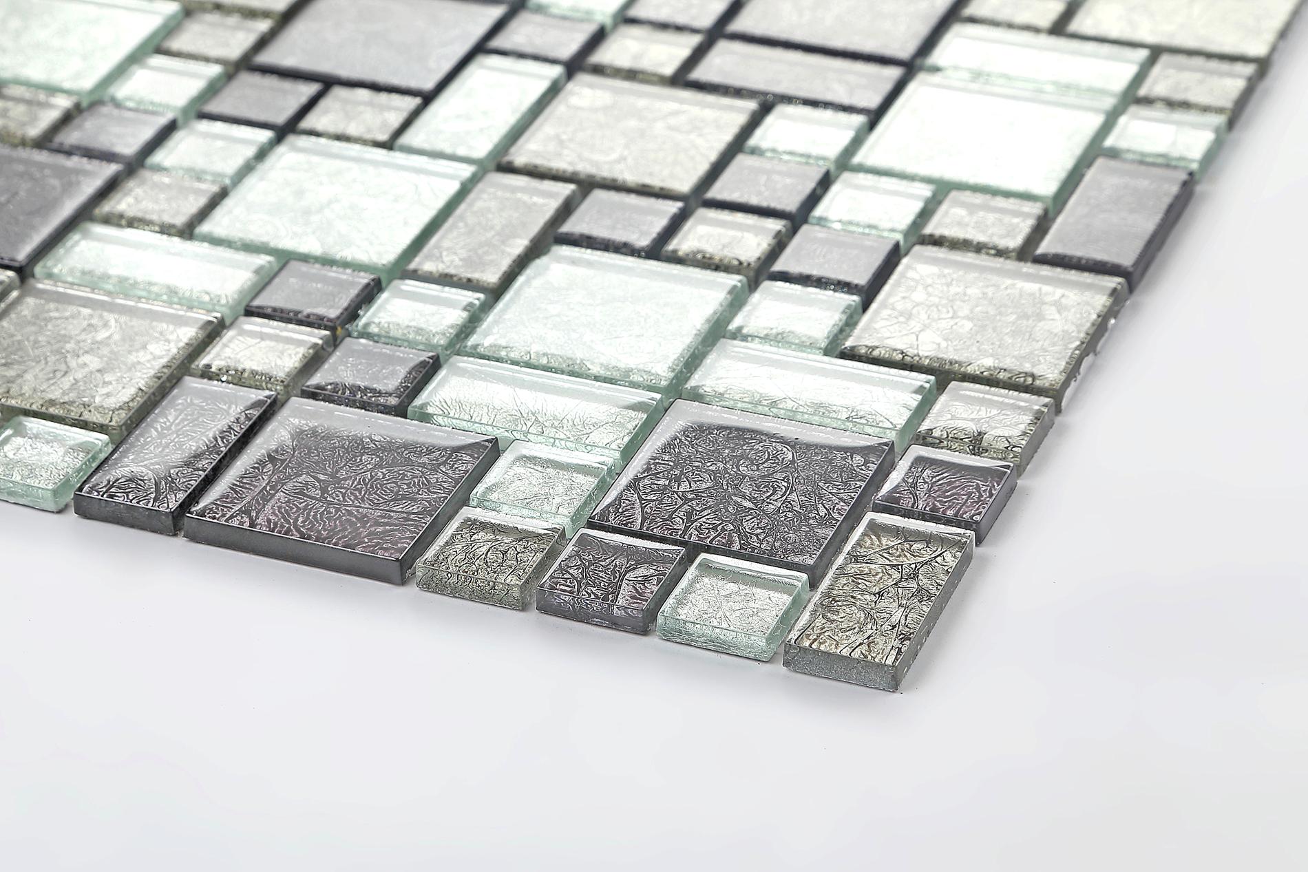Black & Silver Hong Kong Foil Glass Mosaic Tiles Modular Random Mix