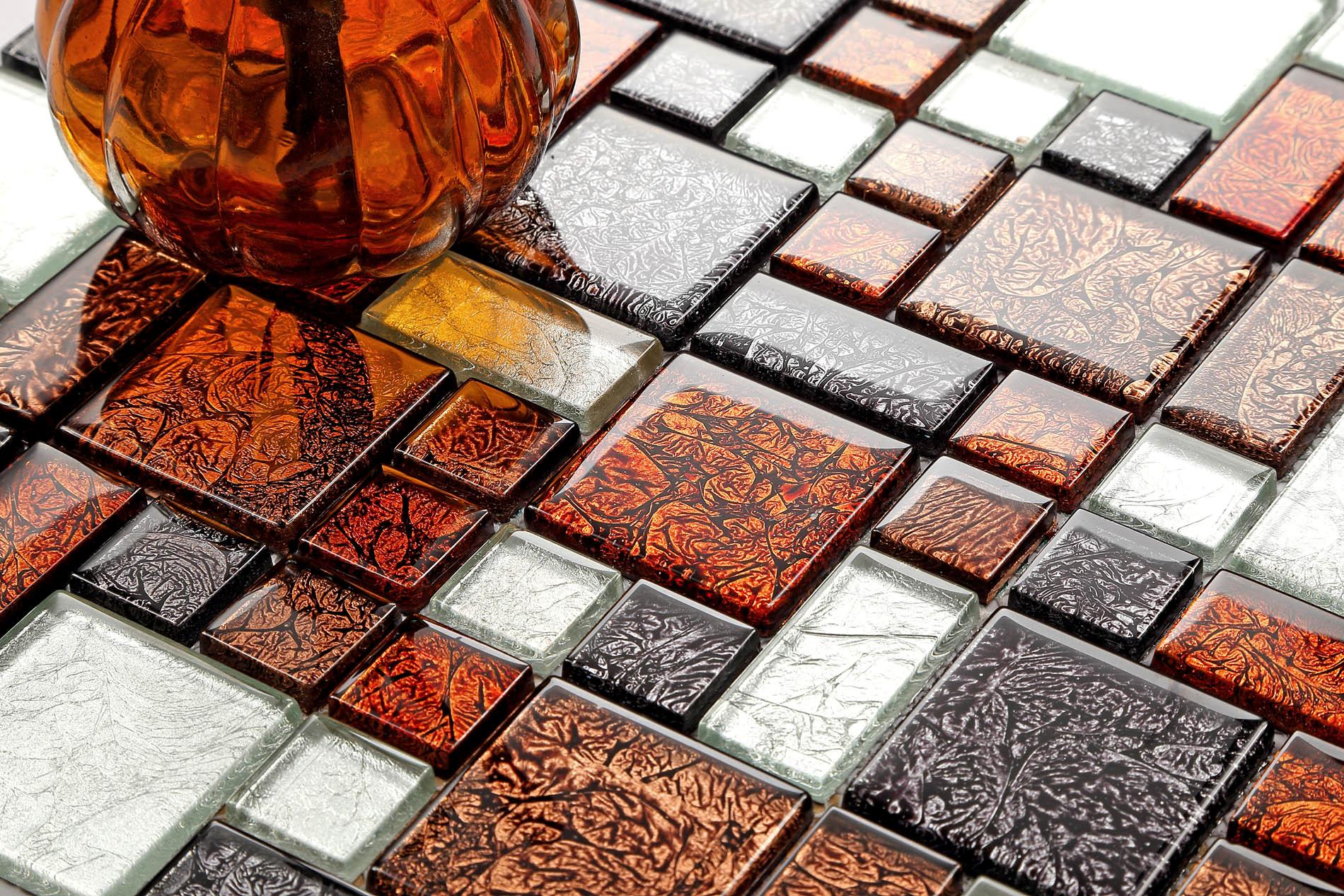 1 SQ M Autumn Hong Kong Foil Glass Mosaic Wall Tiles Random Mix Sheet