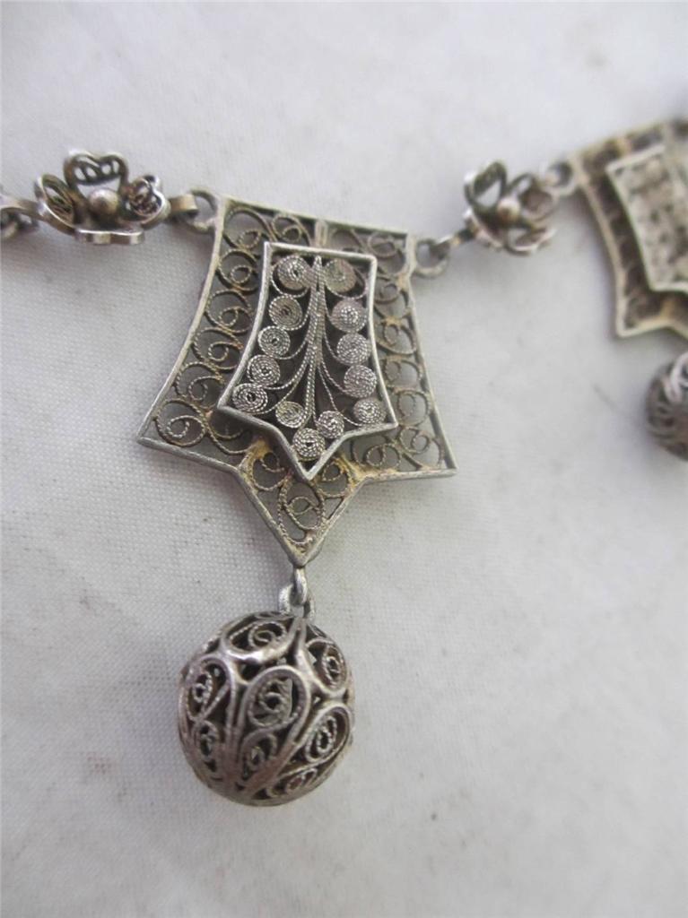ANTIQUE c1920 ART DECO FILIGREE STERLING SILVER DANGLING PENDANT