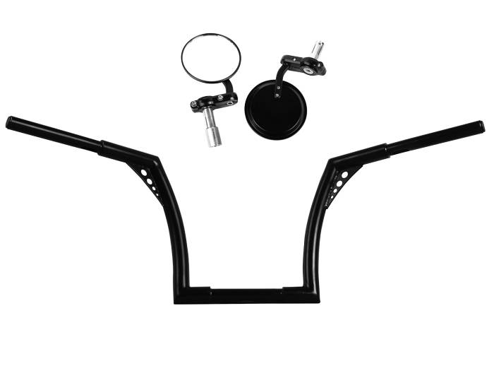 Black 1" Handlebars 12" Ape Hanger w/Bar End Mirrors For VTX CB VN XVS