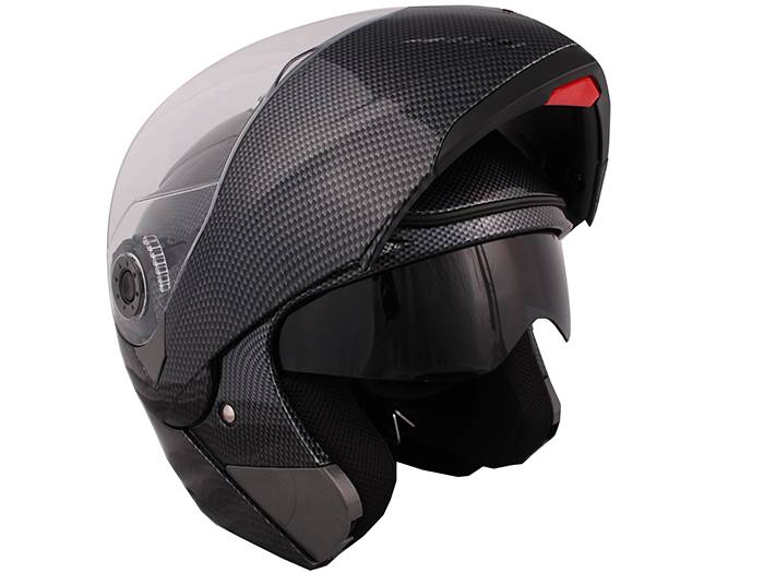 Carbon Fiber Modular Flip Up DualVisor Sun Shield Motorcycle Helmet Sz