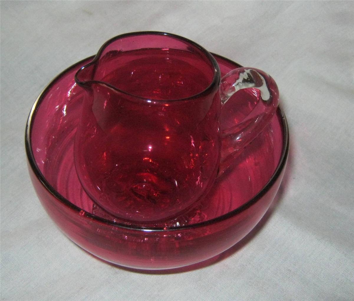 Antique cranberry glass sugar bowl and matching cream or milk jug eBay