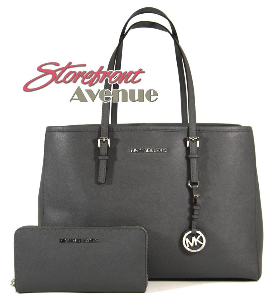 Michael Kors Medium Saffiano Jet Set E/W Travel Tote & Wallet Dark
