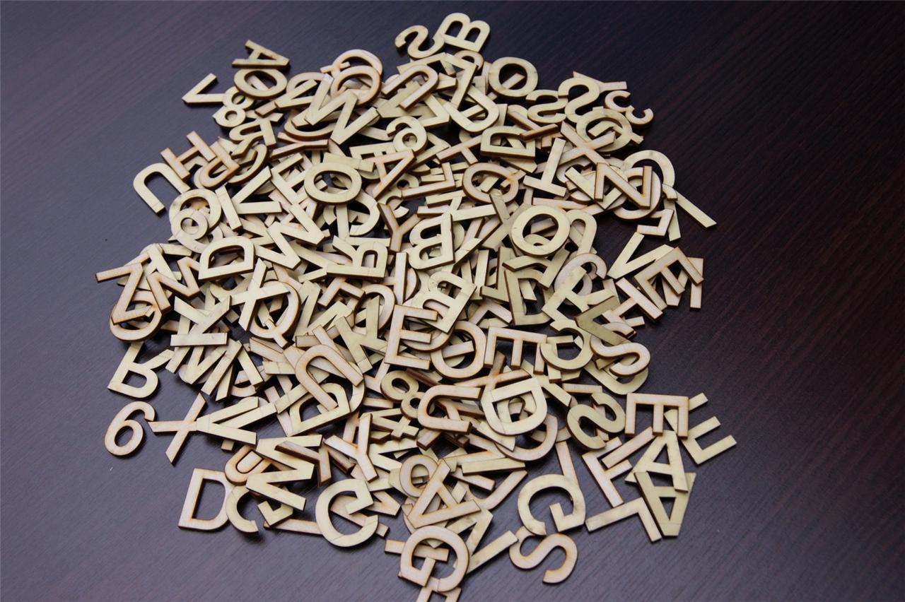 250 + (3CM) PLAIN WOODEN SMALL LETTER & DIGITS ADHESIVE LETTERS CRAFT