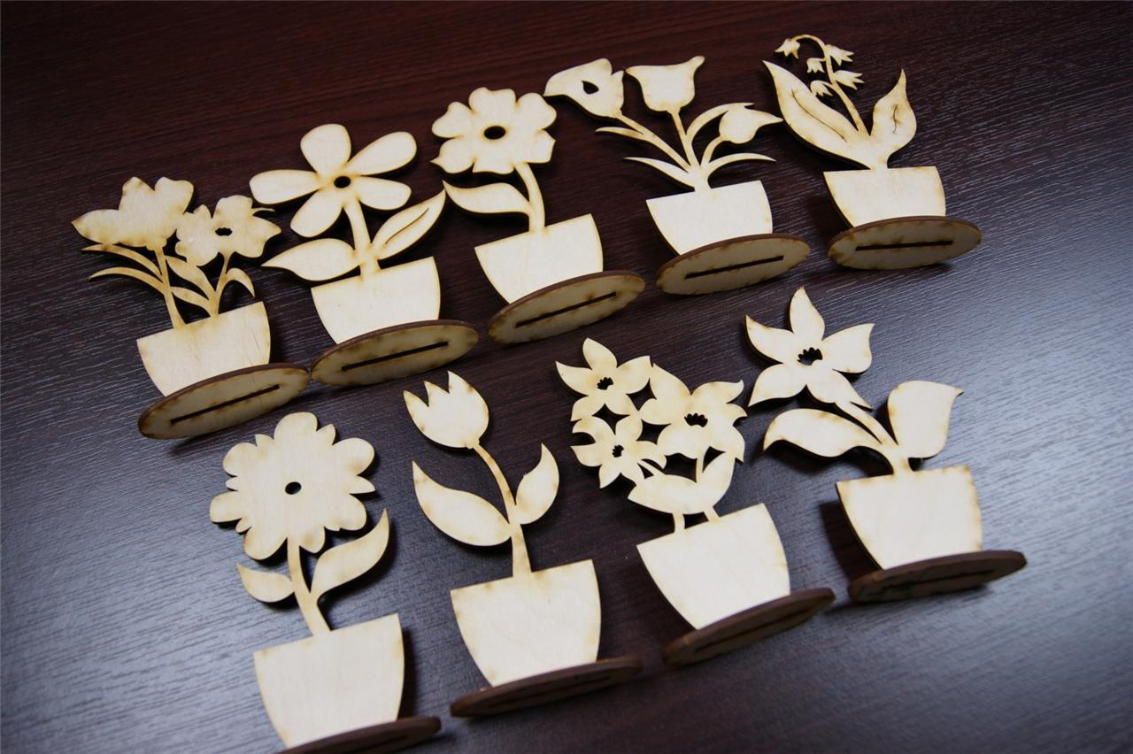 (10x) FL Plain Wood Wooden Stand Flowers Embelishments Craft Shapes