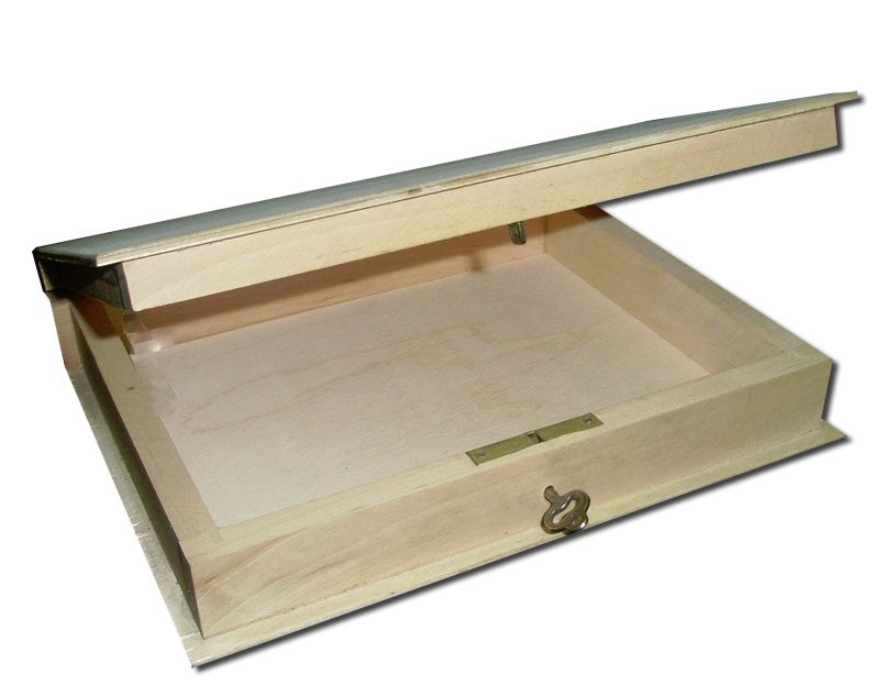 (PD4) PLAIN WOOD / WOODEN BOX HINGED LOCKABLE JEWELLERY BOOK BOX
