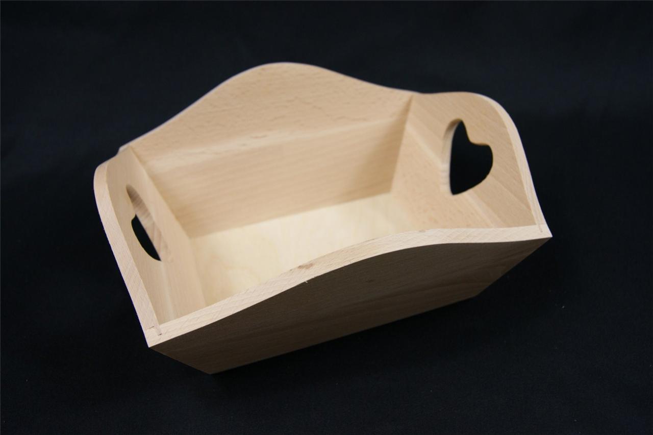 TSB WOODEN FRUIT TRAY WITH HEART HANDLES PLAIN WOOD DECOUPAGE JEWELLERY