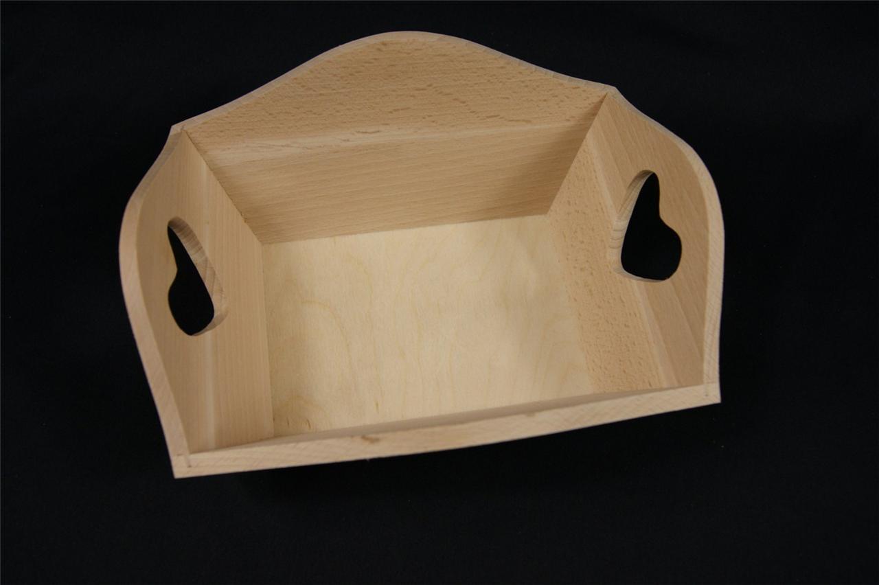 TSB WOODEN FRUIT TRAY WITH HEART HANDLES PLAIN WOOD DECOUPAGE JEWELLERY