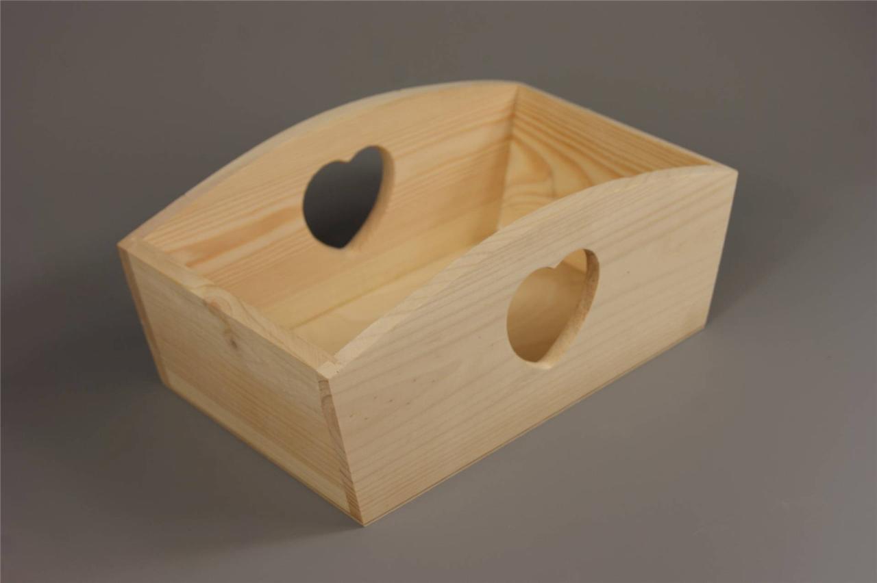 TSM WOODEN FRUIT TRAY WITH HEART HANDLES PLAIN WOOD DECOUPAGE JEWELLERY