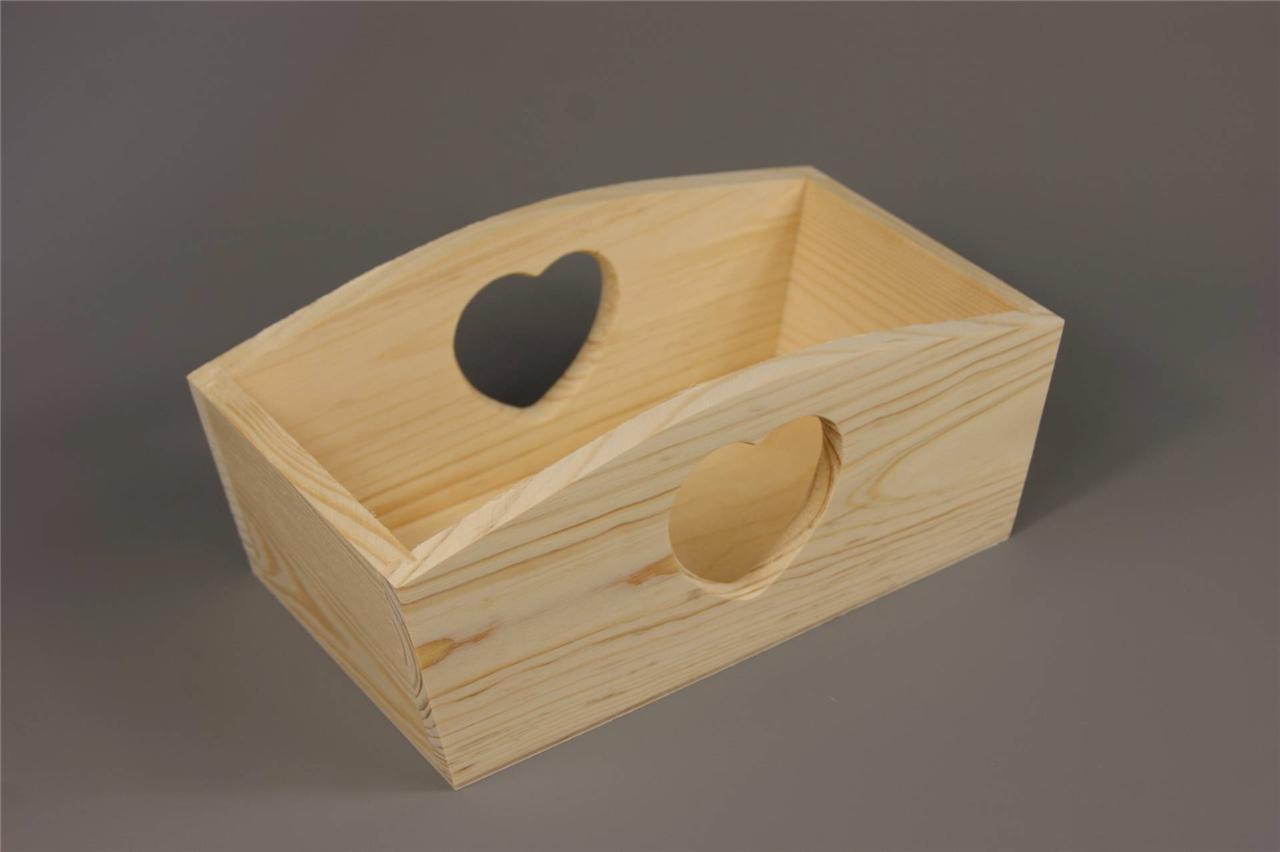 TSM WOODEN FRUIT TRAY WITH HEART HANDLES PLAIN WOOD DECOUPAGE JEWELLERY