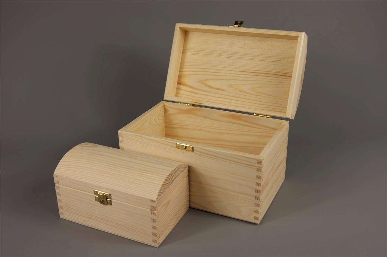 LARGE TREASURE CHEST PLAIN WOODEN BOX 25 X 15 X 17 CM WEDDING CARDS