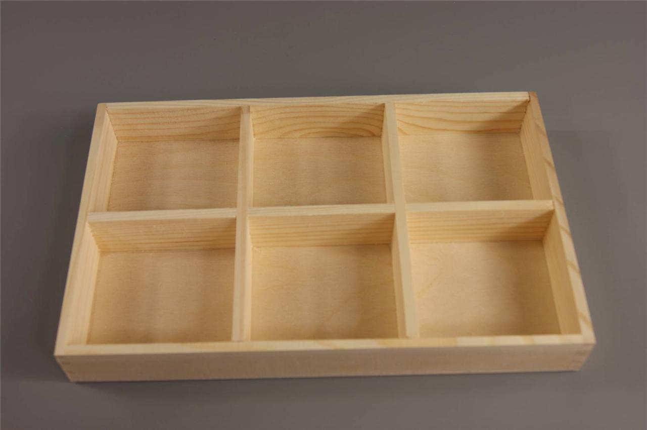 NEW !!! PLAIN WOOD WOODEN TRAY 6 COMPARTMENTS Decoupage 27,5 x 18cm CRAFT