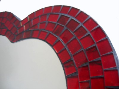Glass Mirror Tiles on Red Heart Shaped Glass Mosaic Tiled Tiles Wall Mirror