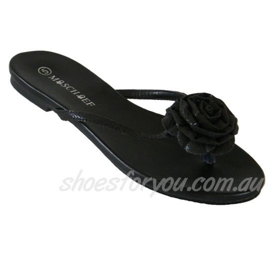 WOMENS-DESIGNER-SHOES-Flat-Flip-Flop-Style-Sandals-BLACK-Sizes-5-6-7-8 ...