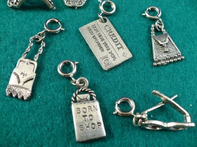 Details about 20 Silver Tone Shopping Purses Shoes 3D Charms Born to
