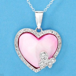 Heart Necklace w/.5ctw Mother of pearl & Cubic Zircon