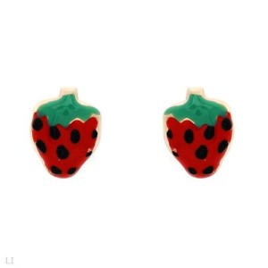 New Sweet Strawberry Kids Earrings 10k Gold & Enamel