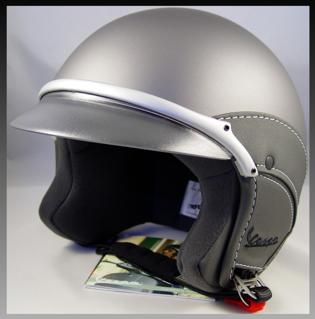 Vespa Piaggio Scooter Dark Grey Helmet Soft Touch Black Leather Dot