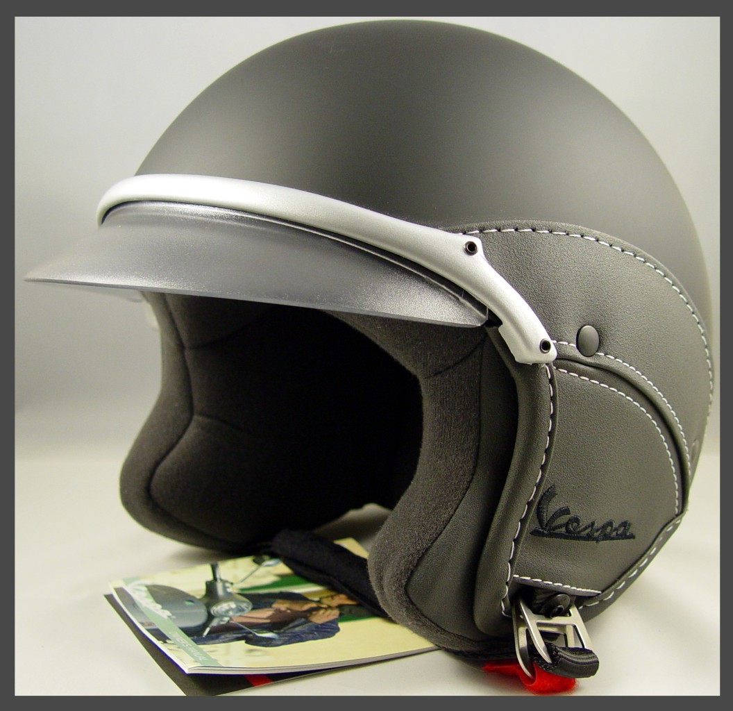 Vespa Piaggio Scooter Black Helmet Soft Touch Black Leather DOT