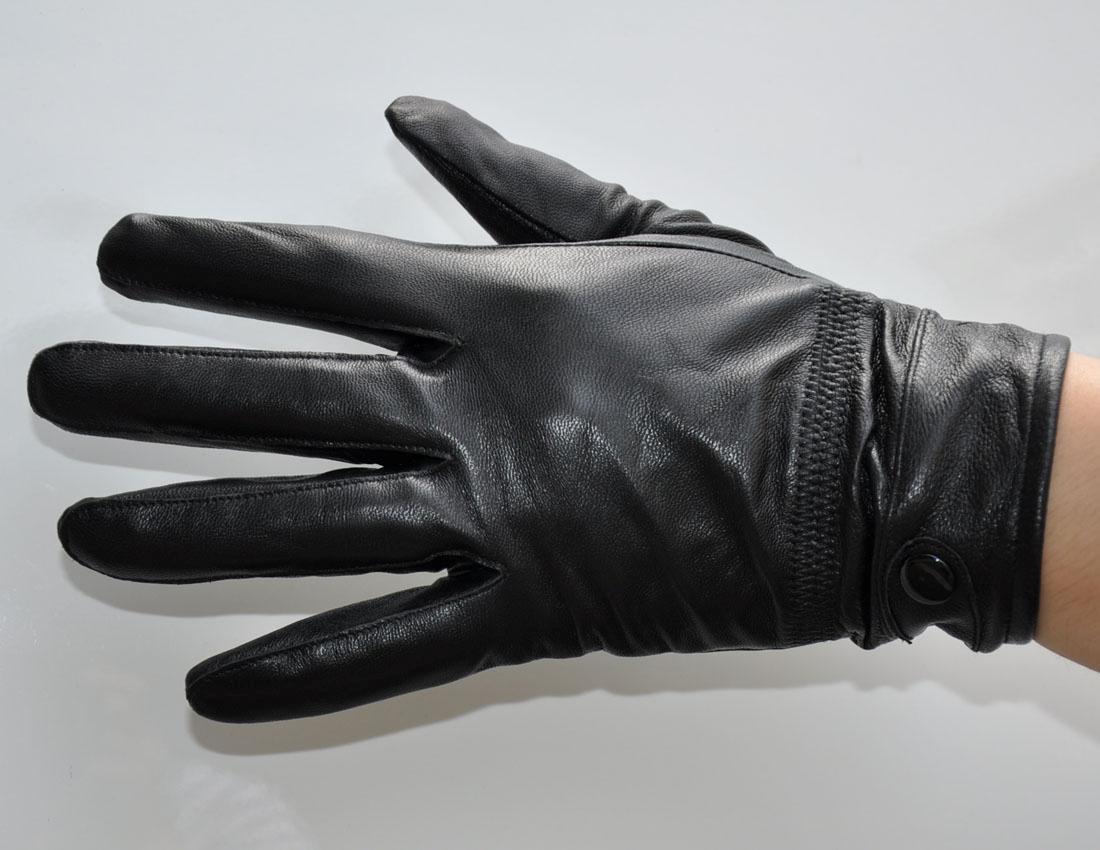 Men's Black Thin Genuine Sheep Leather Wrist Gloves Driving Gloves M