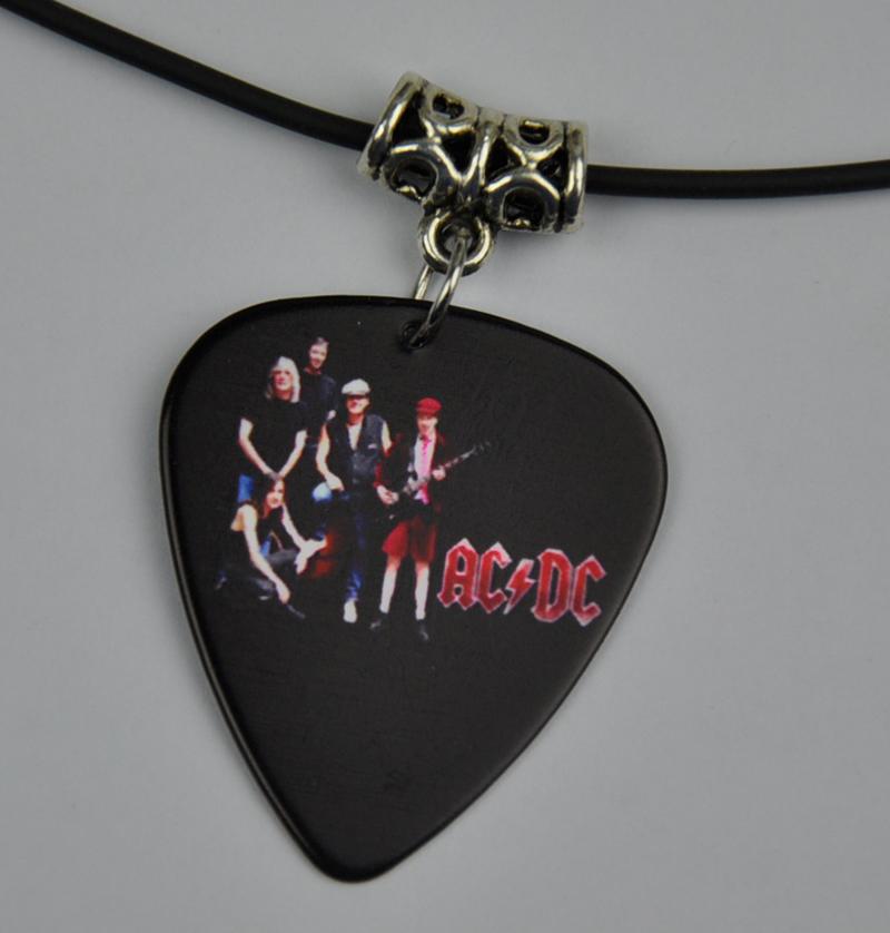Rock Band ACDC AC/DC Guitar Pick Necklace Tibetan Silver Pendant