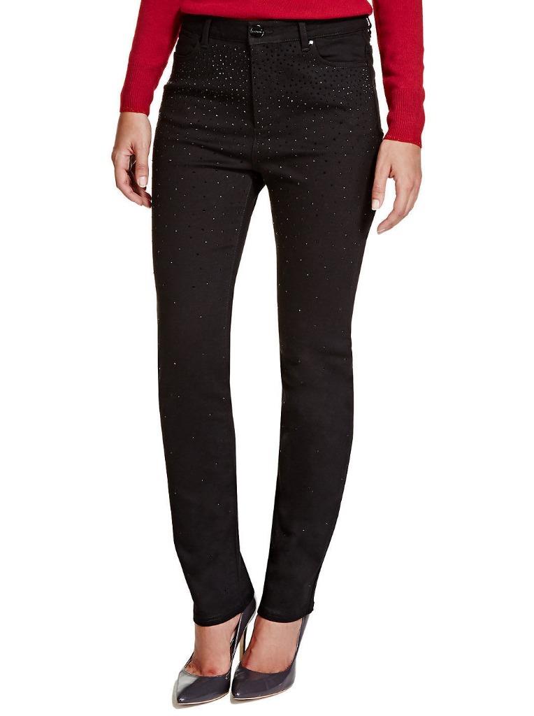PER UNA BLACK ROMA STRETCH EMBELLISHED SPARKLE SLIM LEG JEANS (UK 820)