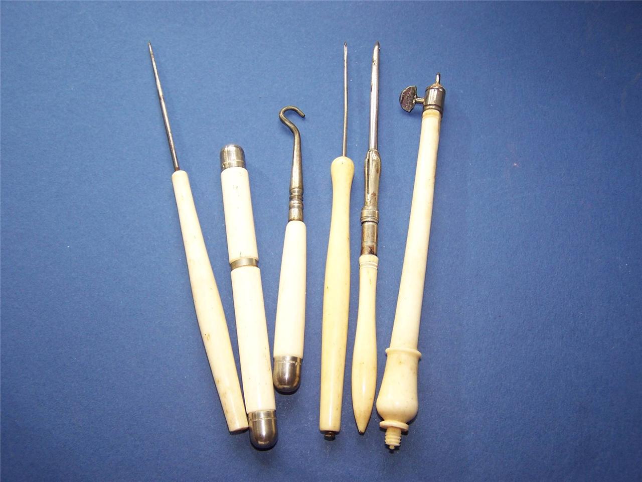 ANTIQUE VICTORIAN FAUX IVORY BONE BUTTON HOOKS CROCHET LACE HOOKS eBay
