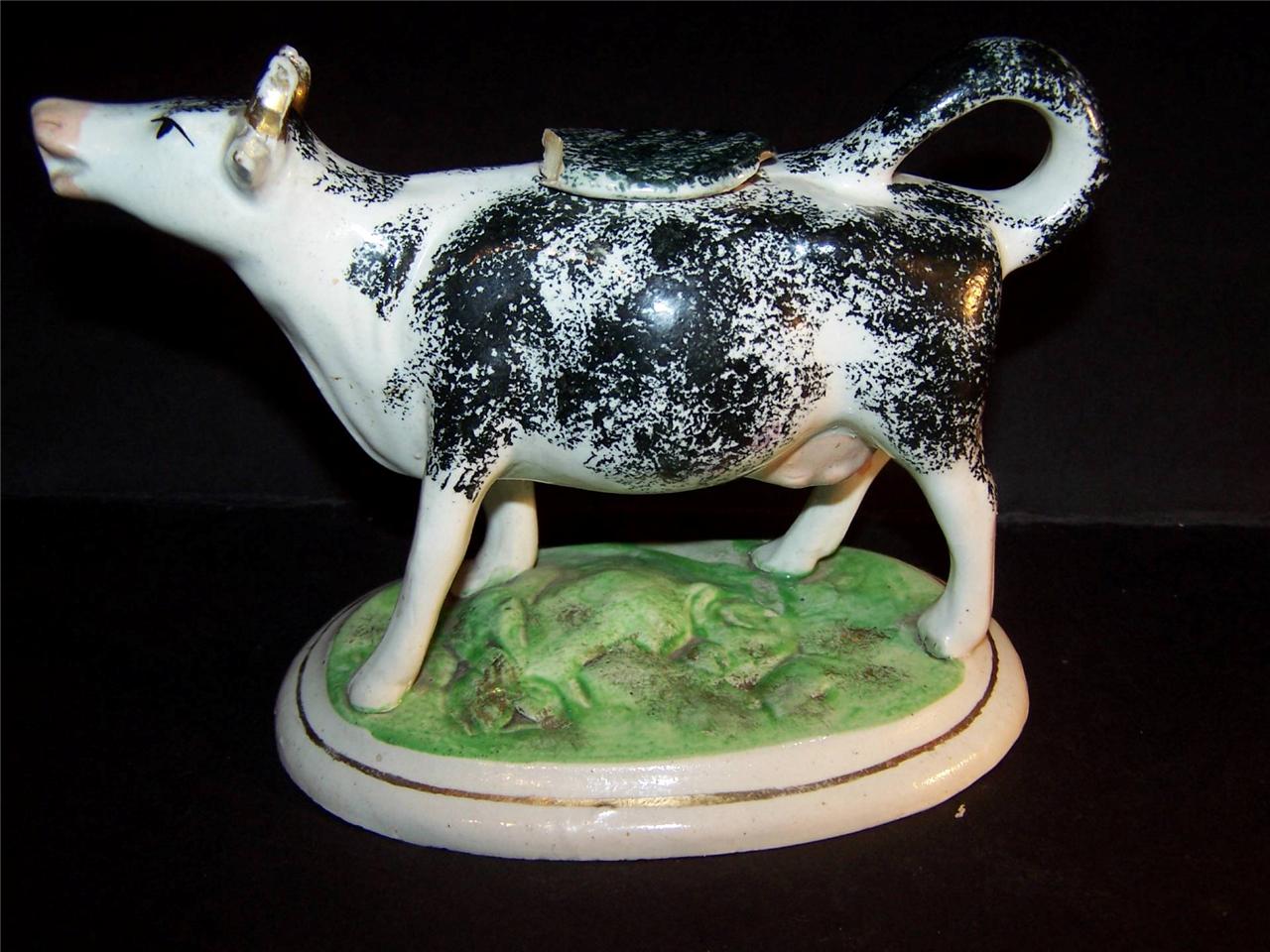 ANTIQUE 19TH C SPONGEWARE STAFFORDSHIRE COW CREAMER JUG PITCHER eBay