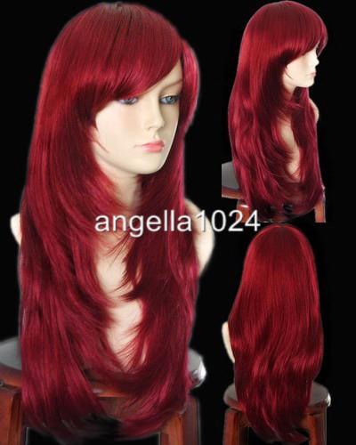 Short Razor on 26 Long Razor Cut Burgundy Red Cosplay Wig 11847 Ebay