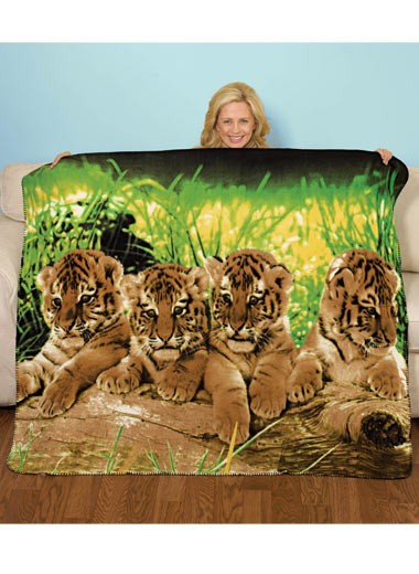 thumbnail 2  - Animal Fleece Throw  Wildlife Blanket  Wolf,Tiger,Cubs,Dolphins,Horses,Panda,cat