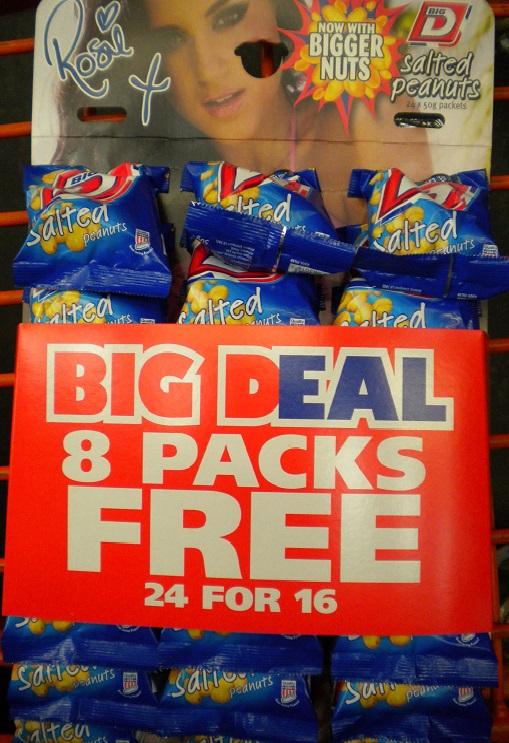 BIG D NUTS SALTED PEANUTS 24 X 50g PACKS ON PUB CARD SAVOURY SNACKS