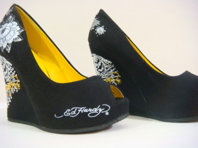 Negative Heel Shoes  Women on Hardy Women  Tiger  Rhinestones Black Heels Wedges Joyaus Shoes   Ebay