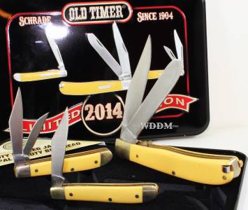 Old Timer Schrade 2014 Limited Edition Yellow Delrin Pocket Knife Set