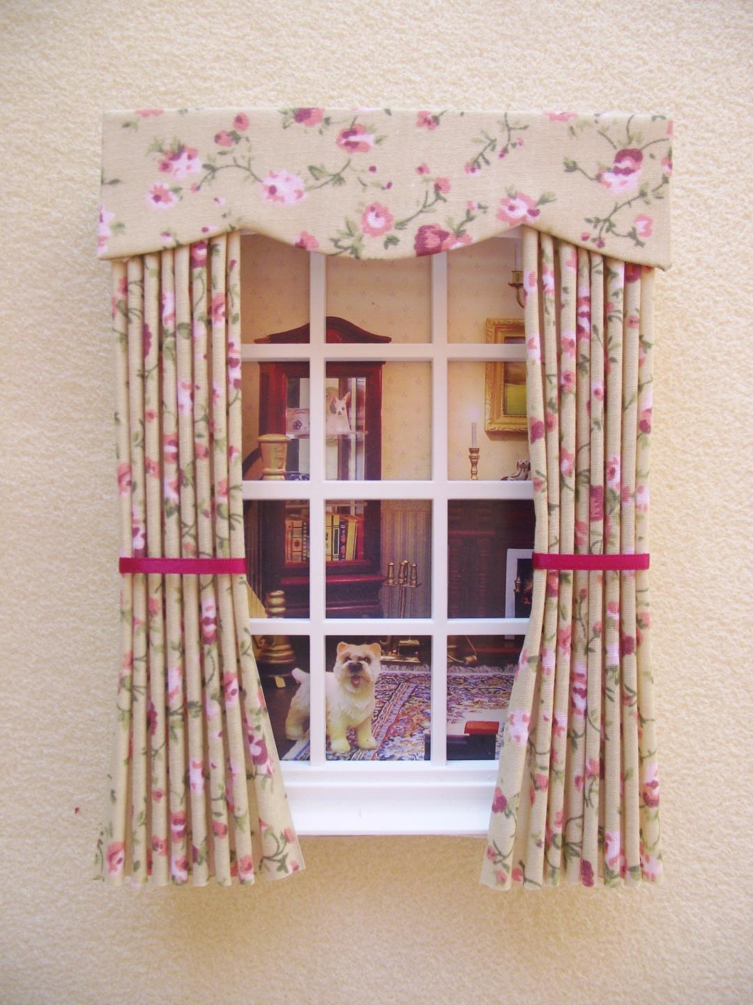 MINIATURE DOLLS HOUSE 12TH SCALE WINDOW CURTAINS DRAPES 4 3/4 IN WIDE