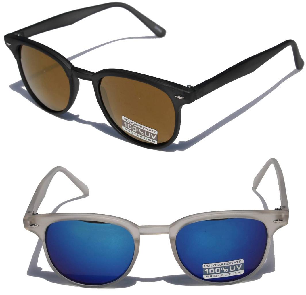 Clear Frost Round Frame Horned Rim Sunglasses Mirror Lens Vintage