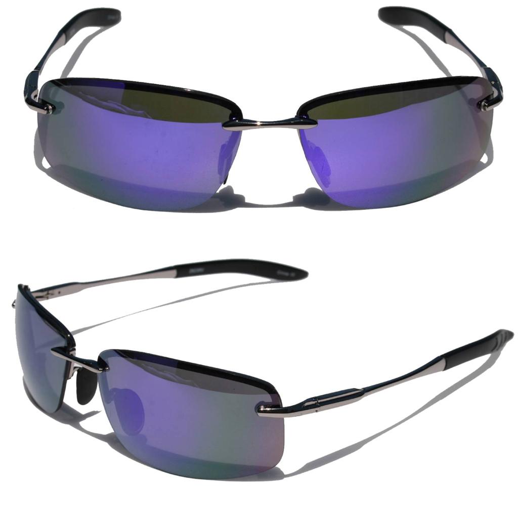 Premium Rectangle Rimless Metal Frame Aviator Sunglasses Multicolor