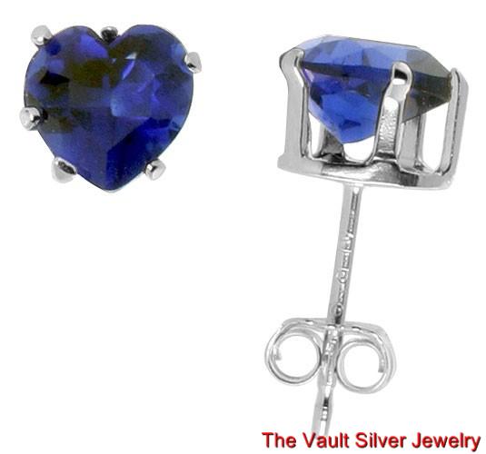 Sterling Silver CZ Stud Earrings 6mm Heart CZ'S New - Picture 7 of 9